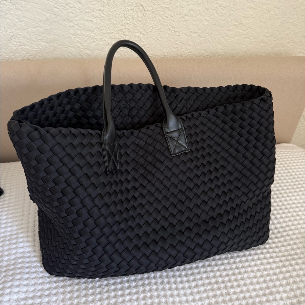 Black Woven Neoprene Tote Bag Naghedi St Barths Inspired New